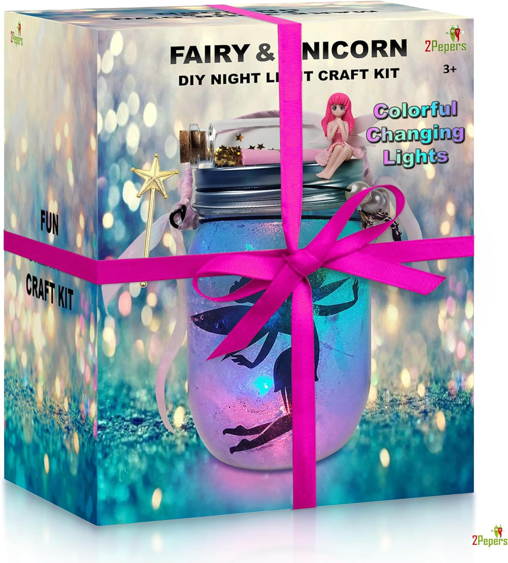 Fairy terrarium lantern craft kit box with glowing unicorn jar night light
