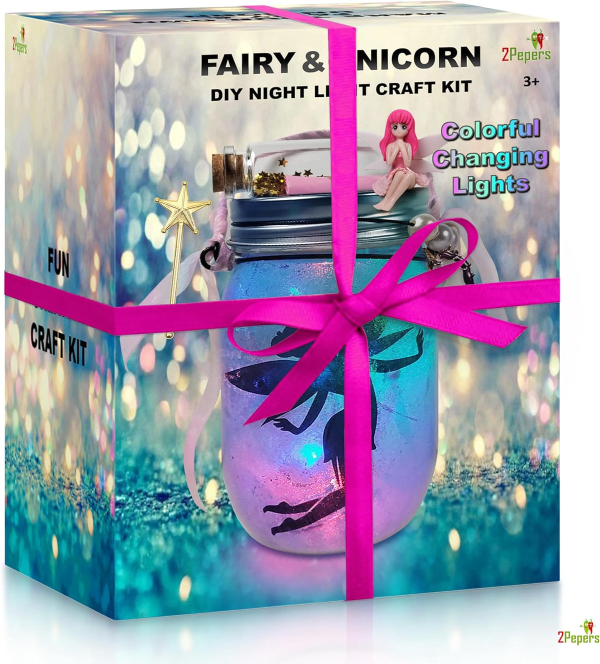 Fairy terrarium lantern craft kit box with glowing unicorn jar night light