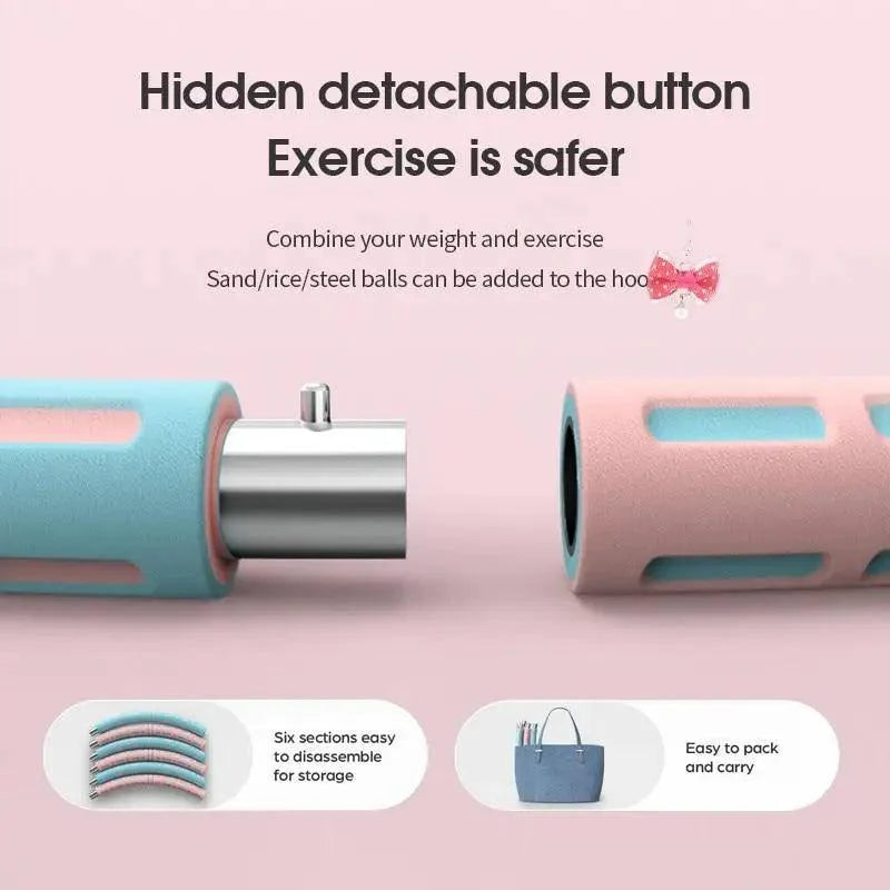 Detachable hula hoop with hidden locking button connector between foam sections