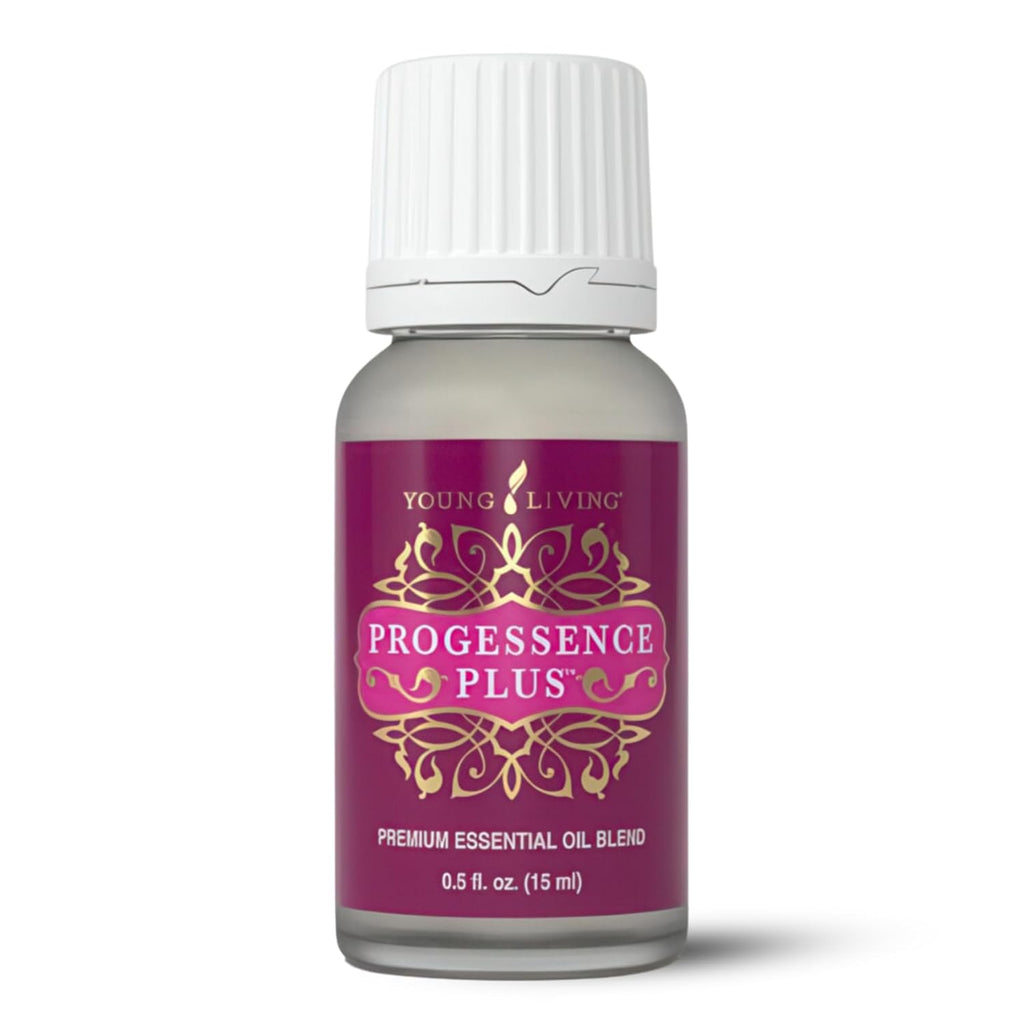 Young Living ProGessence Plus essential oil blend bottle, 15ml, front label close-up