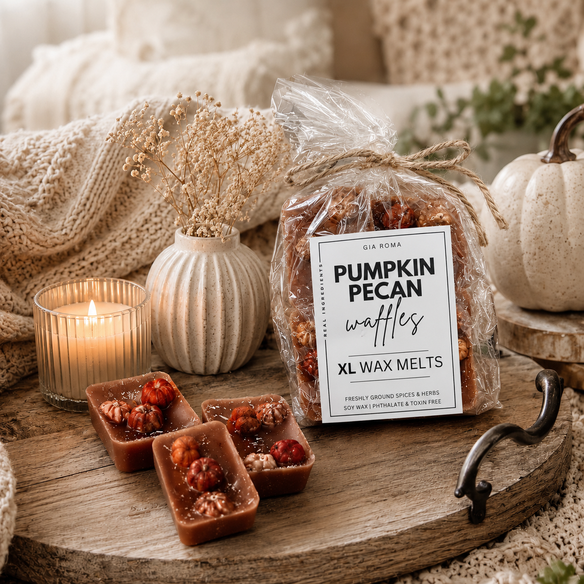 GIA ROMA Pumpkin Pecan Waffles XL wax melts with jar candle and wrapped wax pieces