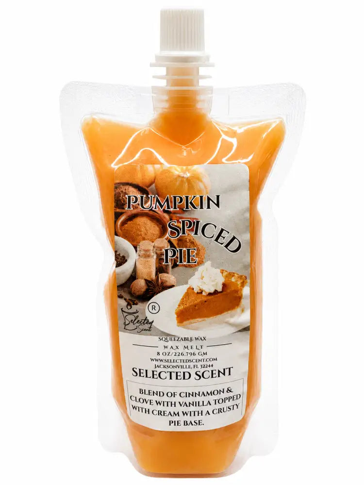 Squeezable wax melt pouch with amber wax and white screw cap