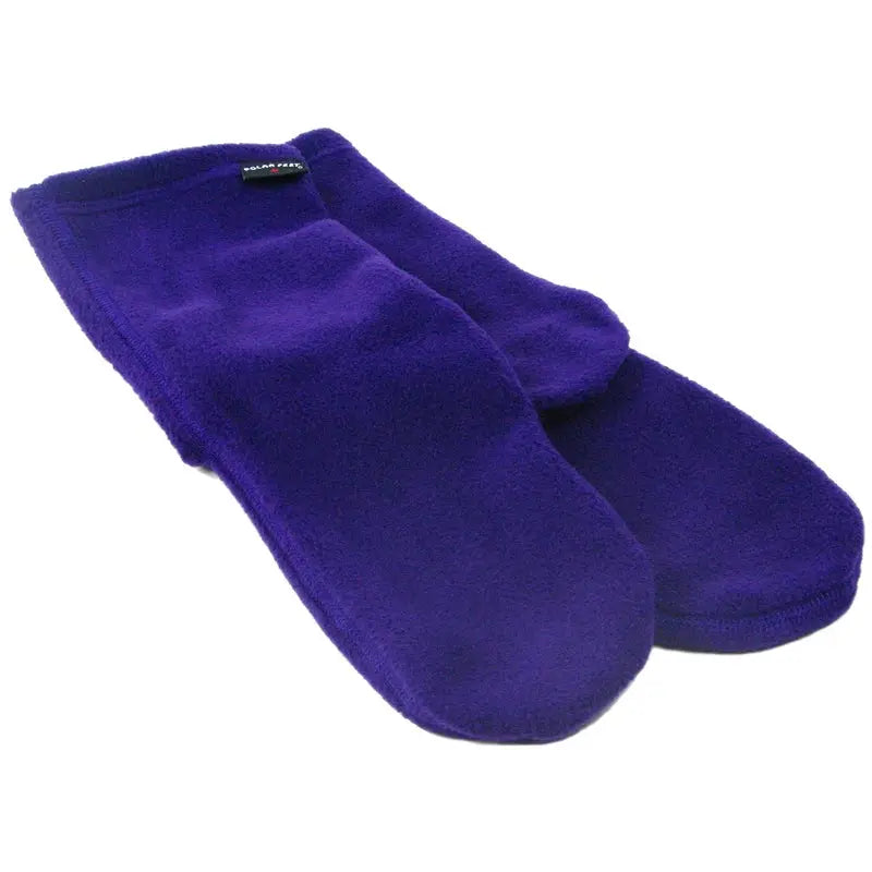 Purple fleece slip-on socks with cushioned front and cuff opening