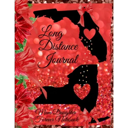 Long distance journal notebook with black heart-shaped state silhouettes on red cover
