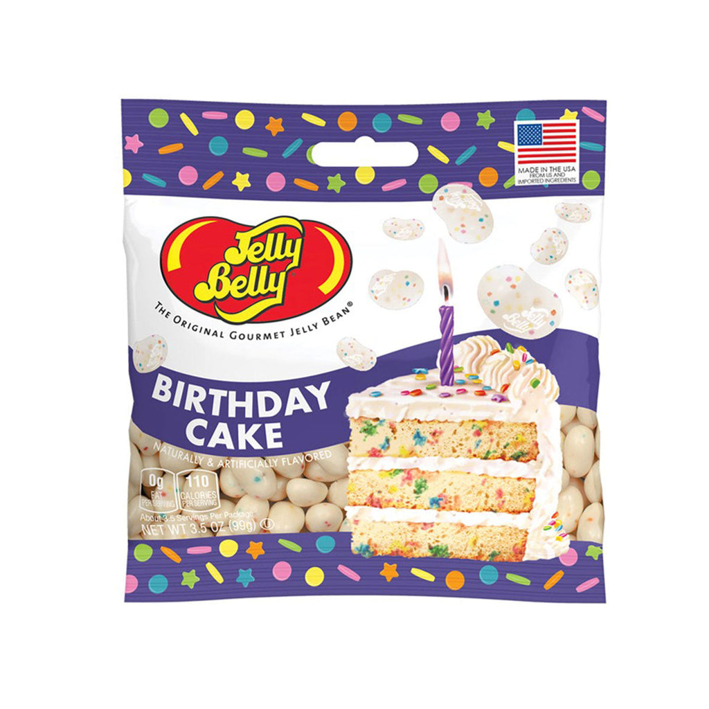 Jelly Belly Birthday Cake jelly bean grab-and-go bag, colorful sprinkles pattern
