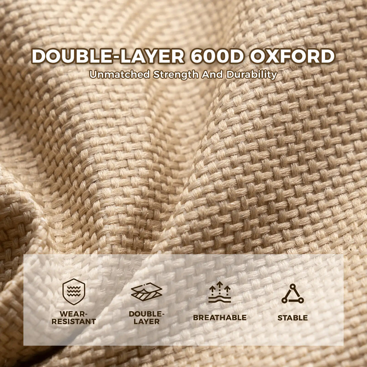 Beige 600D Oxford camping chair fabric with wear-resistant, double-layer, breathable panels