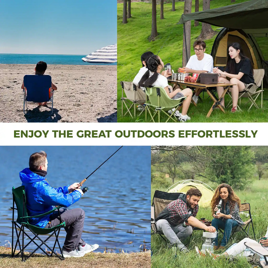 Outdoor folding camping chairs with fabric seats and steel frames for picnics