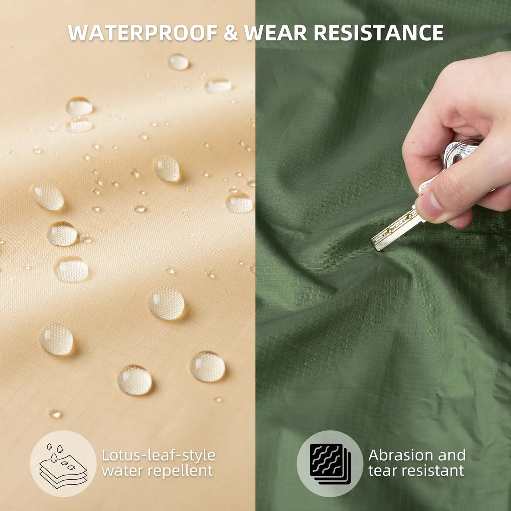 Water-repellent, abrasion-resistant picnic mat fabric panels in khaki and green