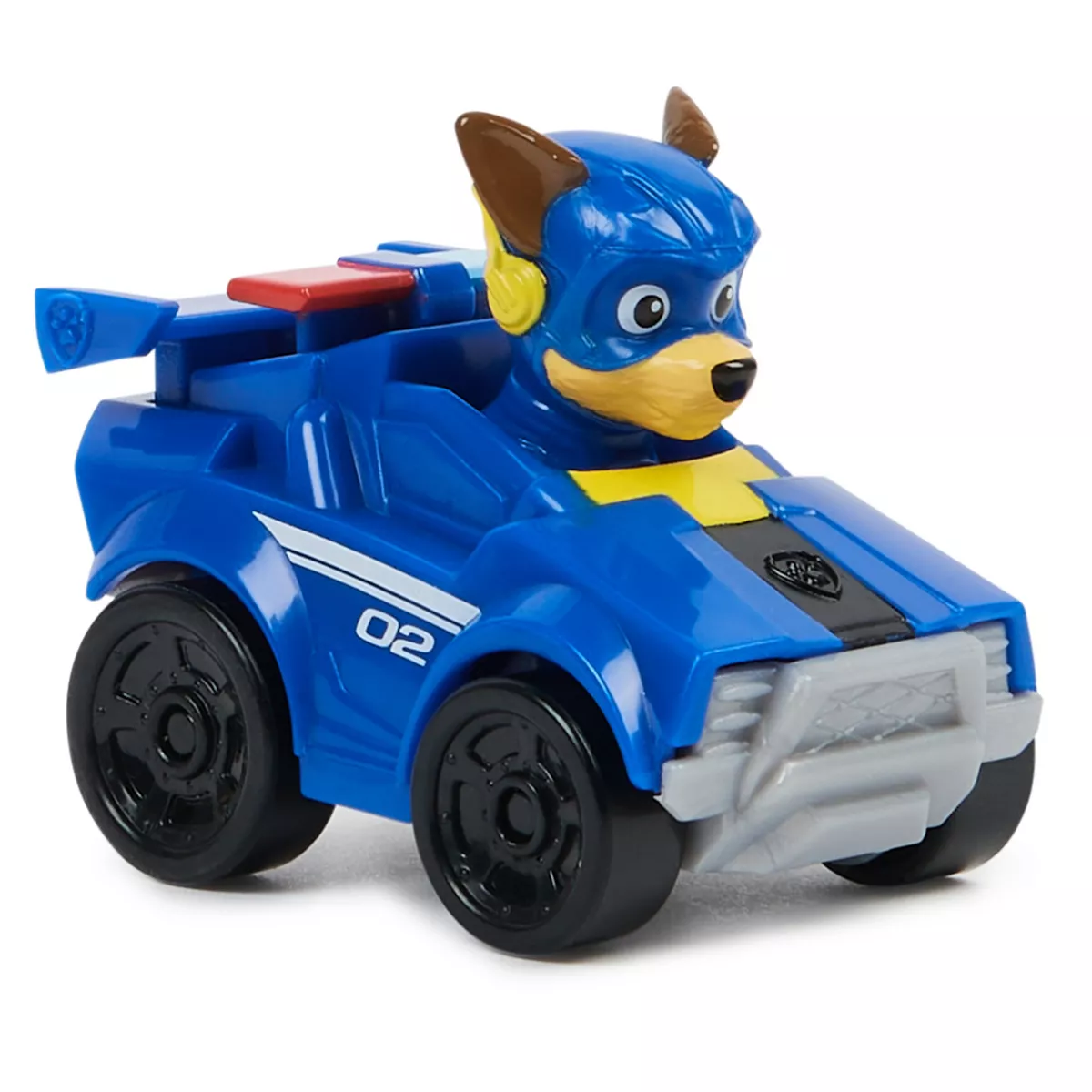 Blue race toy car with dog character, number 02
