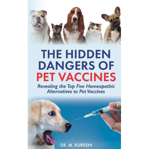 Paperback book with pet vaccine title, dog and cat cover, syringe illustration