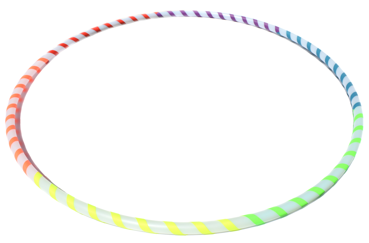 Beginner hula hoop with spiral gaffer tape in orange, purple, blue, and lime