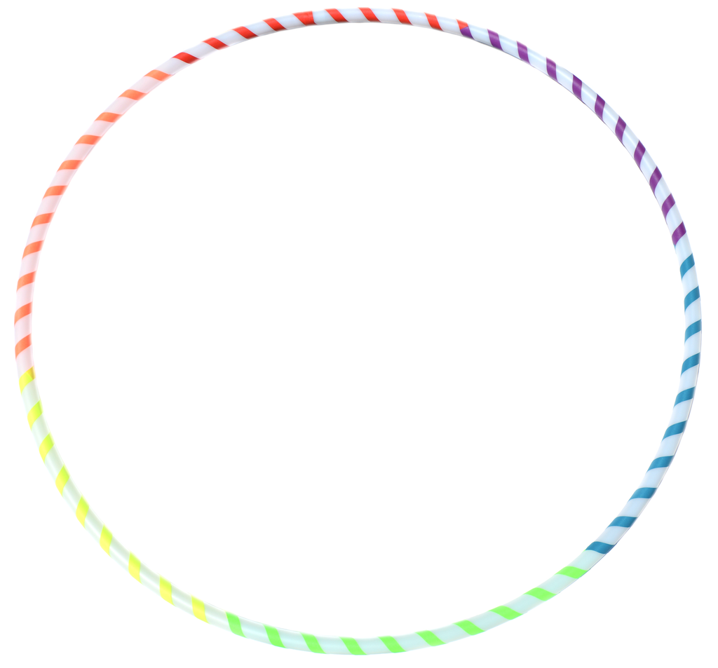 Beginner hula hoop with spiral gaffer tape in orange, blue, purple, and green
