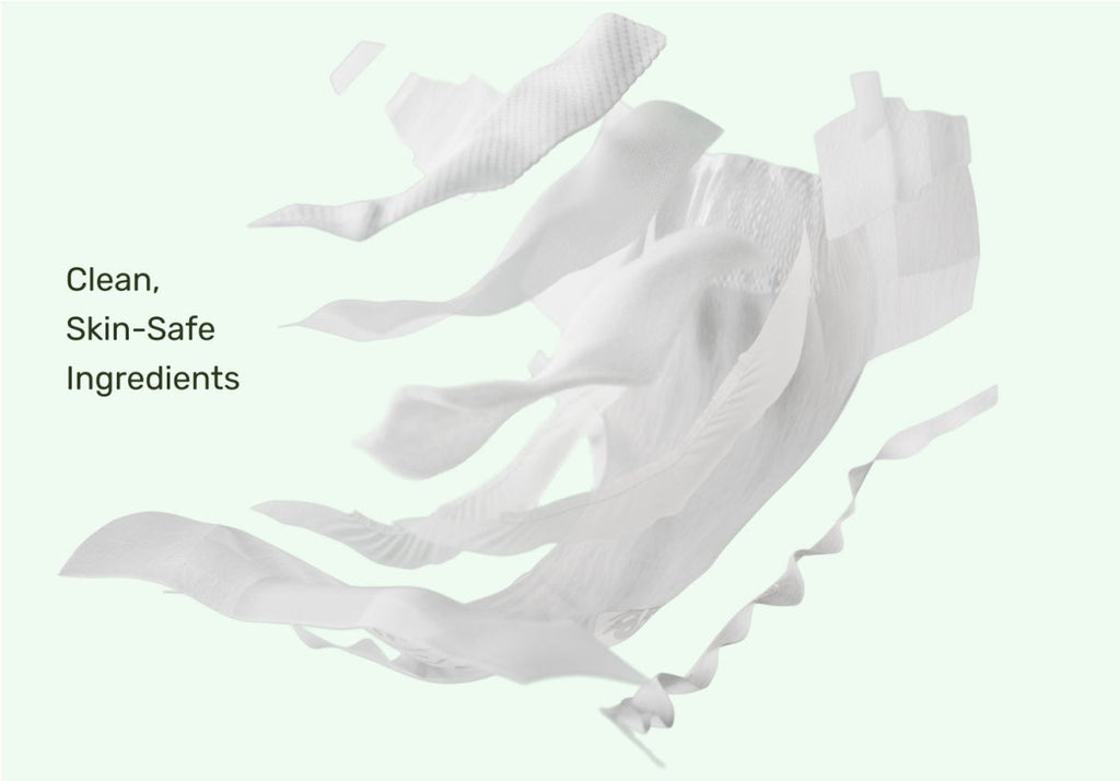 White RashShield® diapers—stacked disposable diapers shown from multiple angles
