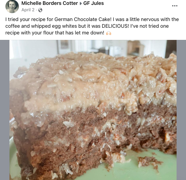 Gluten-free flour German chocolate cake slice close-up