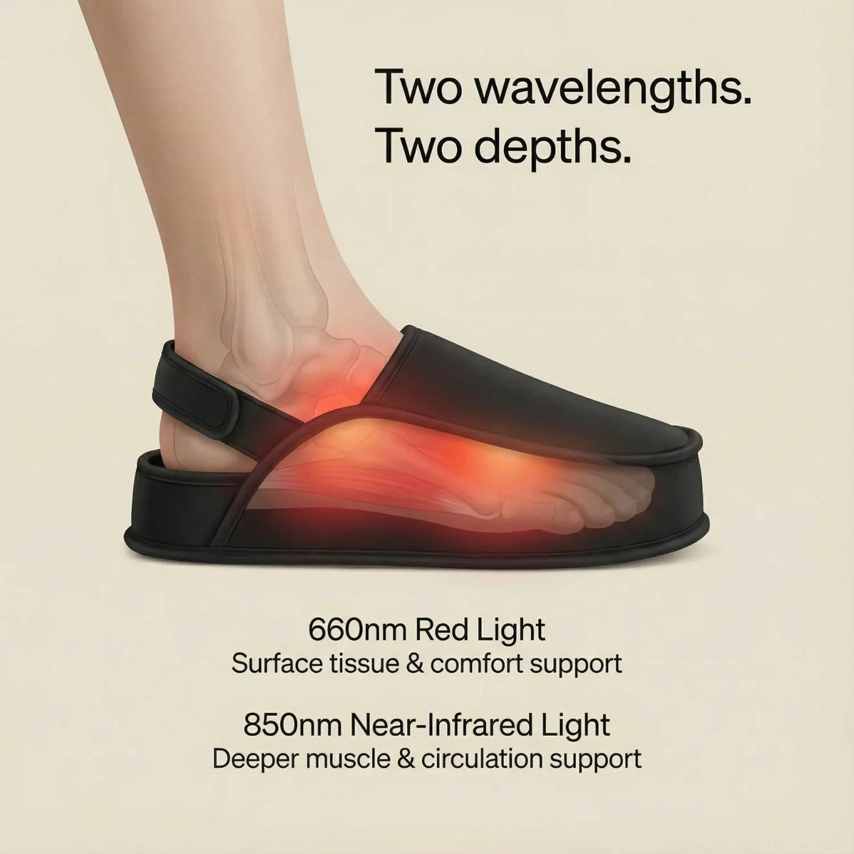 Black light-up slippers showing red glow across the footbed