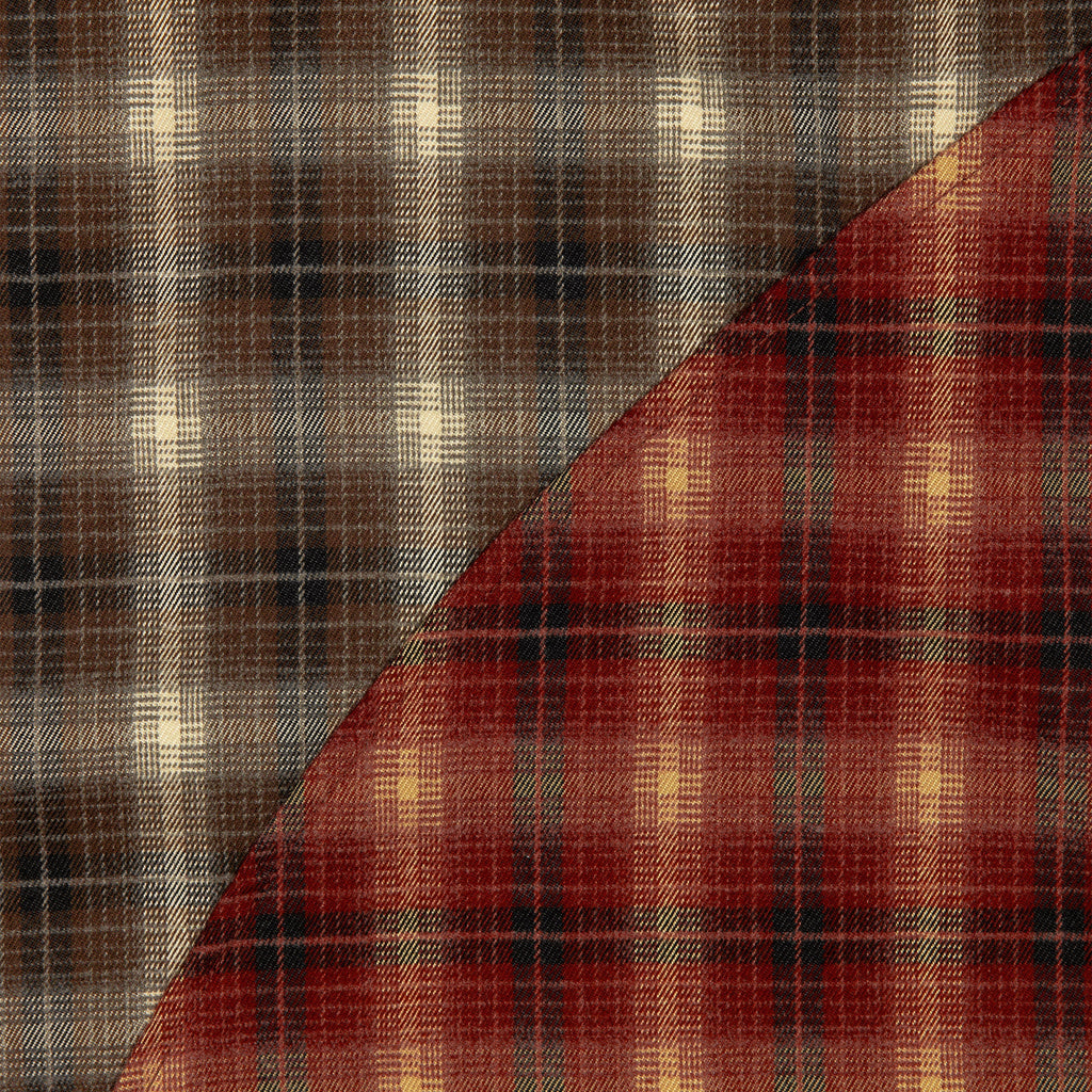 Two-tone plaid flannel zip-up jacket with red and gray plaid panels