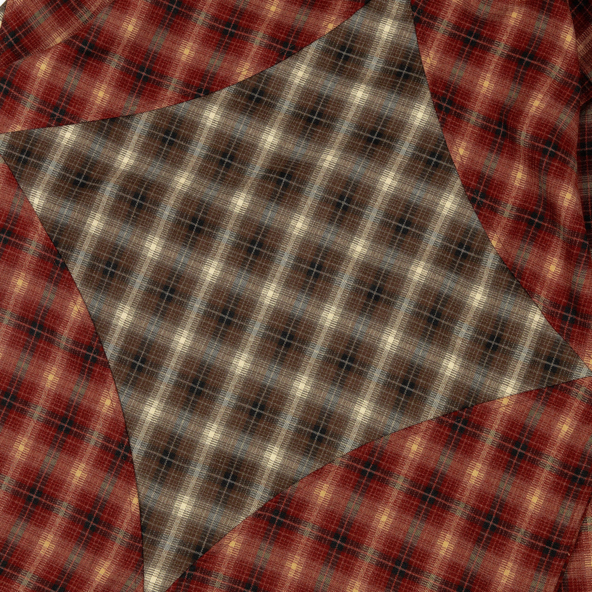 Plaid flannel zip-up jacket chest pocket panel in tan and red checks