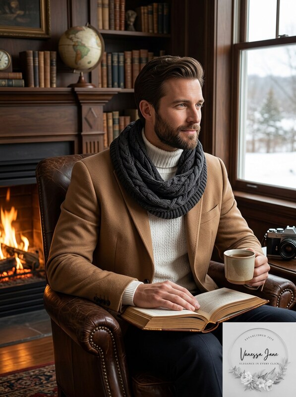 Men's chunky knit scarf, dark grey cowl wrap