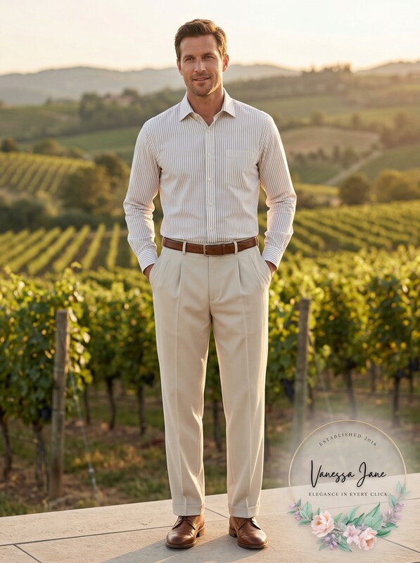 Men's relaxed fit casual trousers in light grey, belt loops, zip fly, straight legs