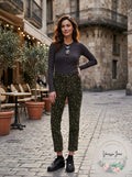 Women’s 724 cropped straight-leg jeans, dark olive cheetah print with belt loops