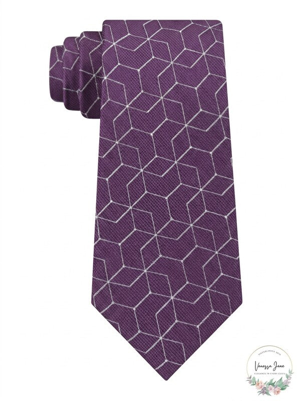 Calvin Klein men's slim silk tie, deep berry purple with hexagon geometric print