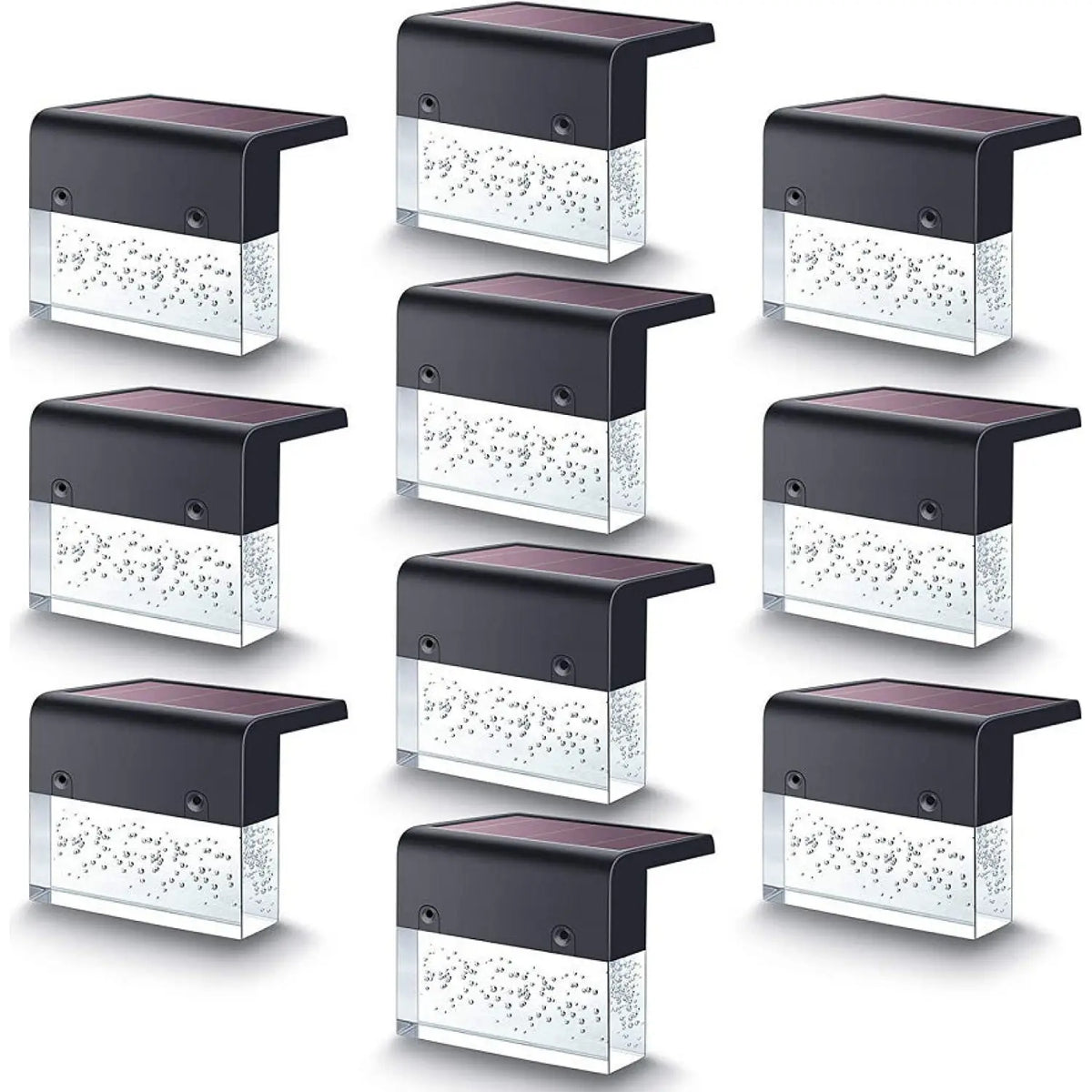Multi-pack of black RGB solar fence step lights with frosted lower panels