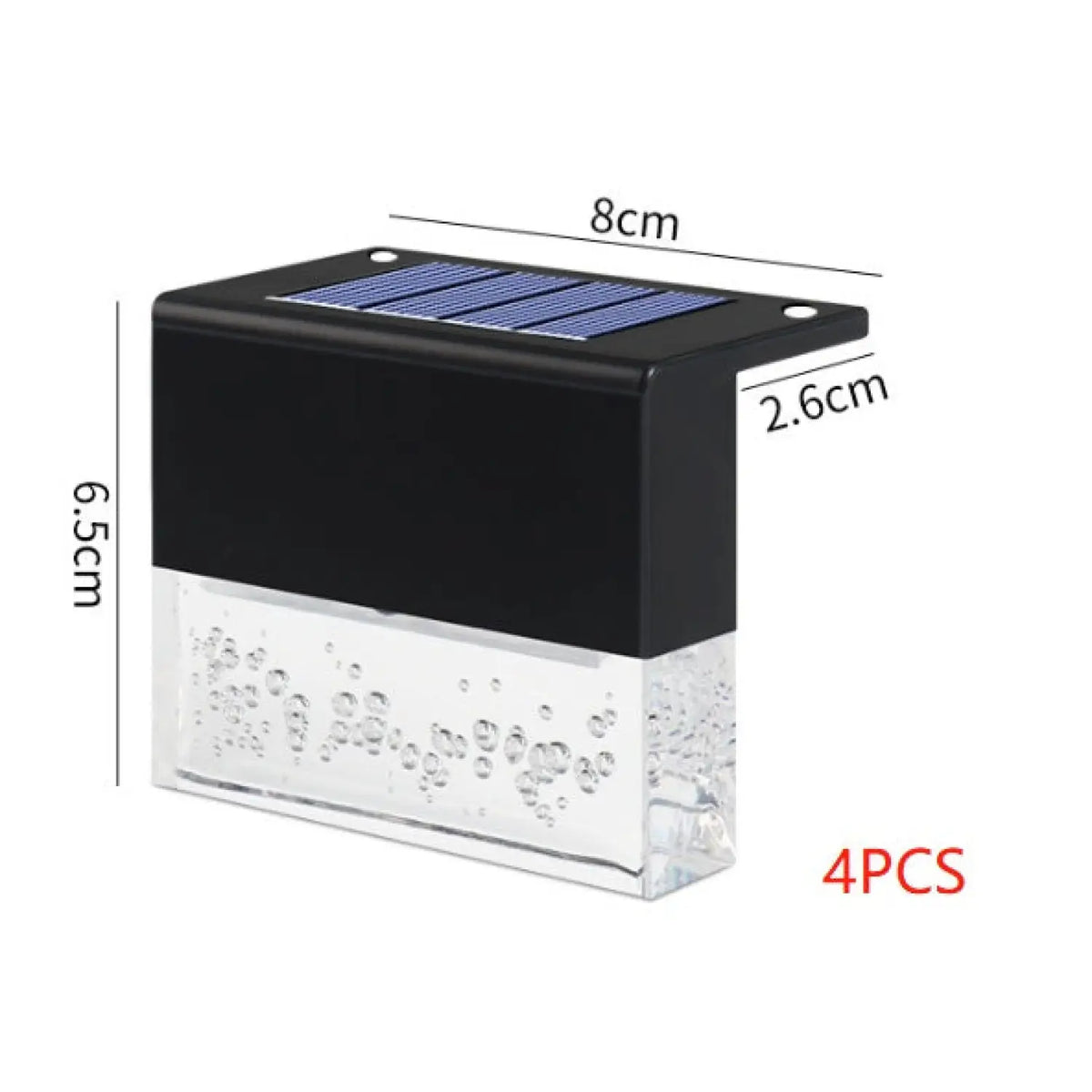 Black RGB LED solar step light, rectangular with solar panel and frosted lower lens