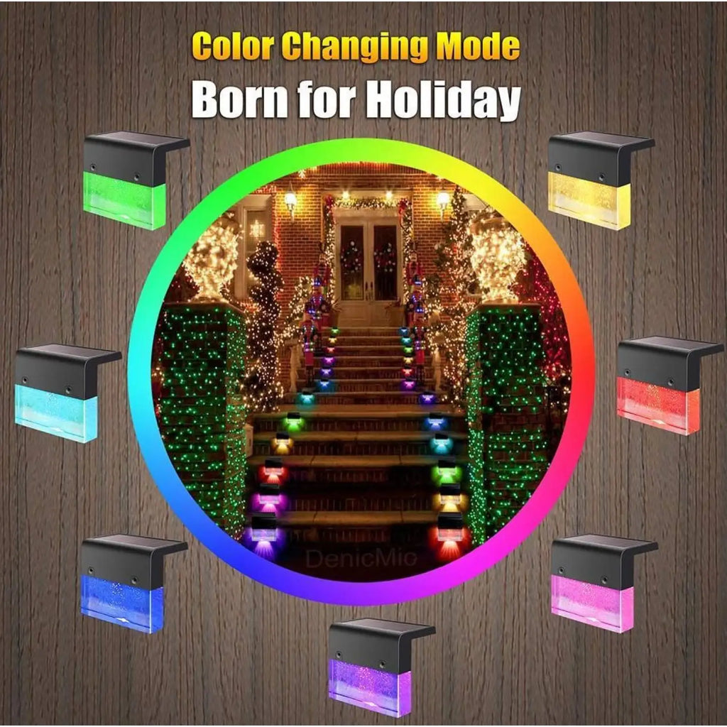Black solar step lights with multicolor RGB glow, rectangular frosted light covers