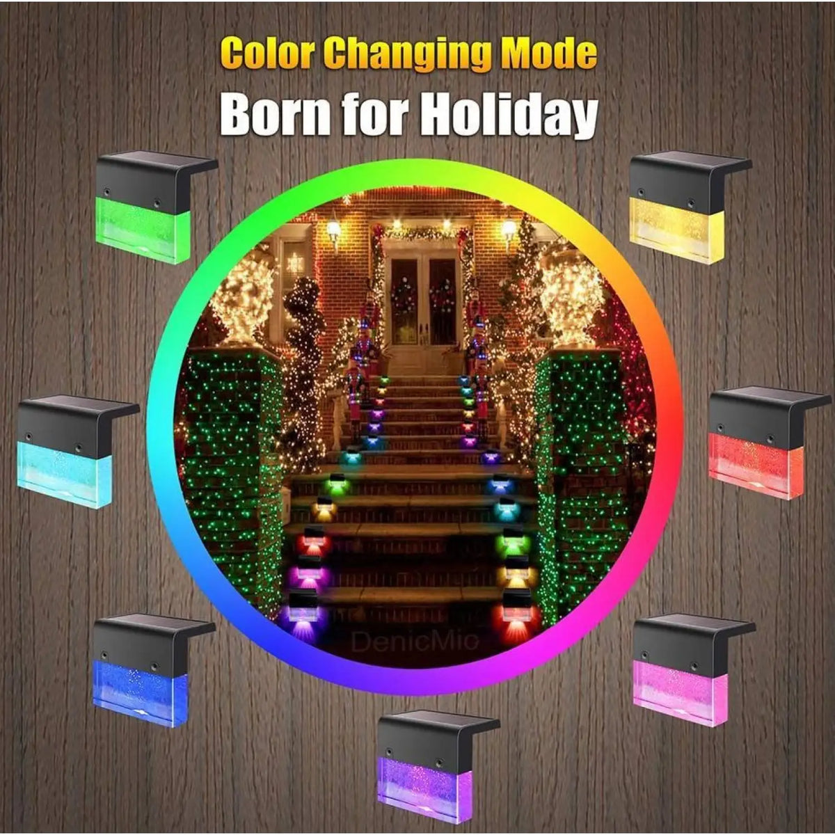 Black solar step lights with multicolor RGB glow, rectangular frosted light covers