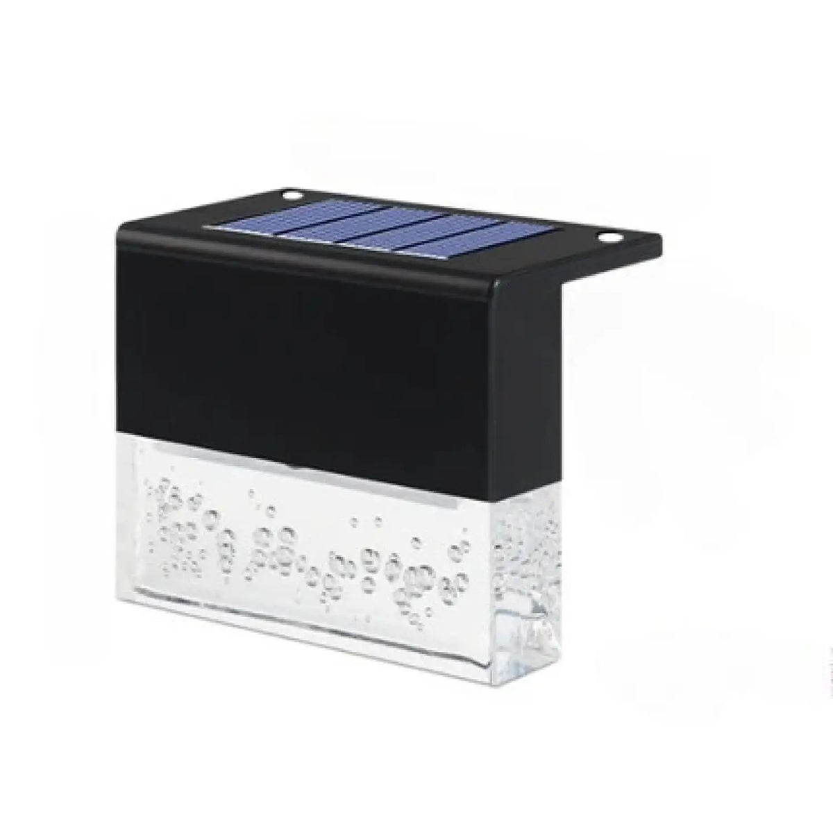 Black RGB LED solar fence step light with frosted lens and solar panel top
