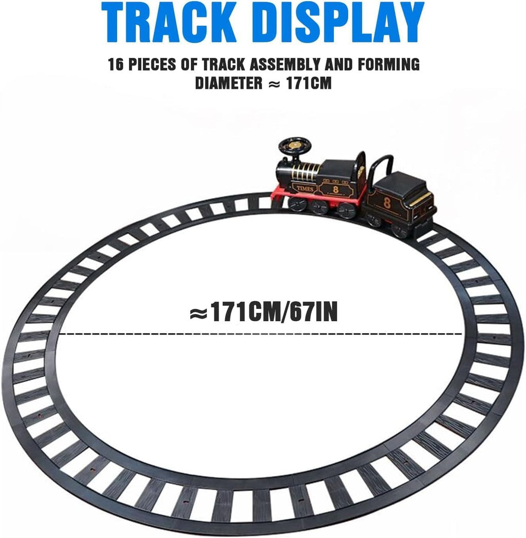 Plastic rail track set loop with 16 curved pieces and small electric toy locomotive
