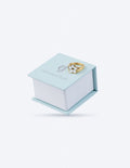 Light blue ring gift box with hinged lid and decorative floral logo