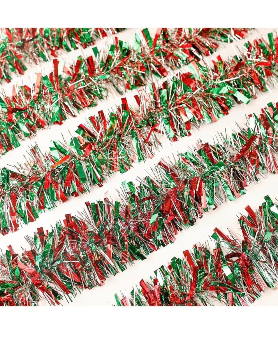 Metallic twist garland with red, green, and silver tinsel strands