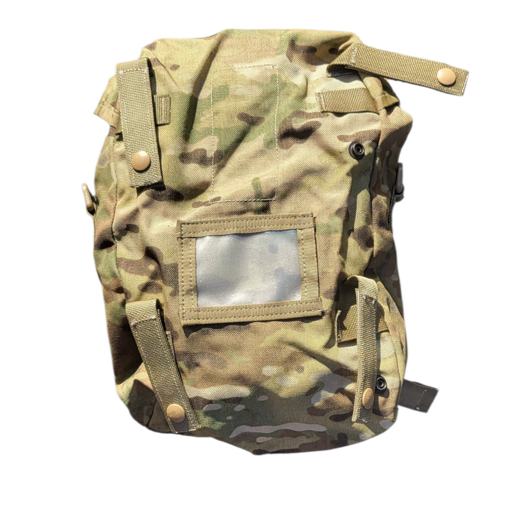 Camouflage sustainment pouch with clear window pocket and webbing attachment loops