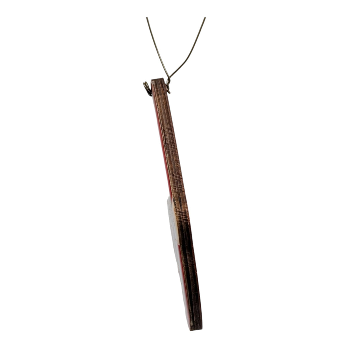 Santa dome ornament with hanging loop, textured red-and-gold side view
