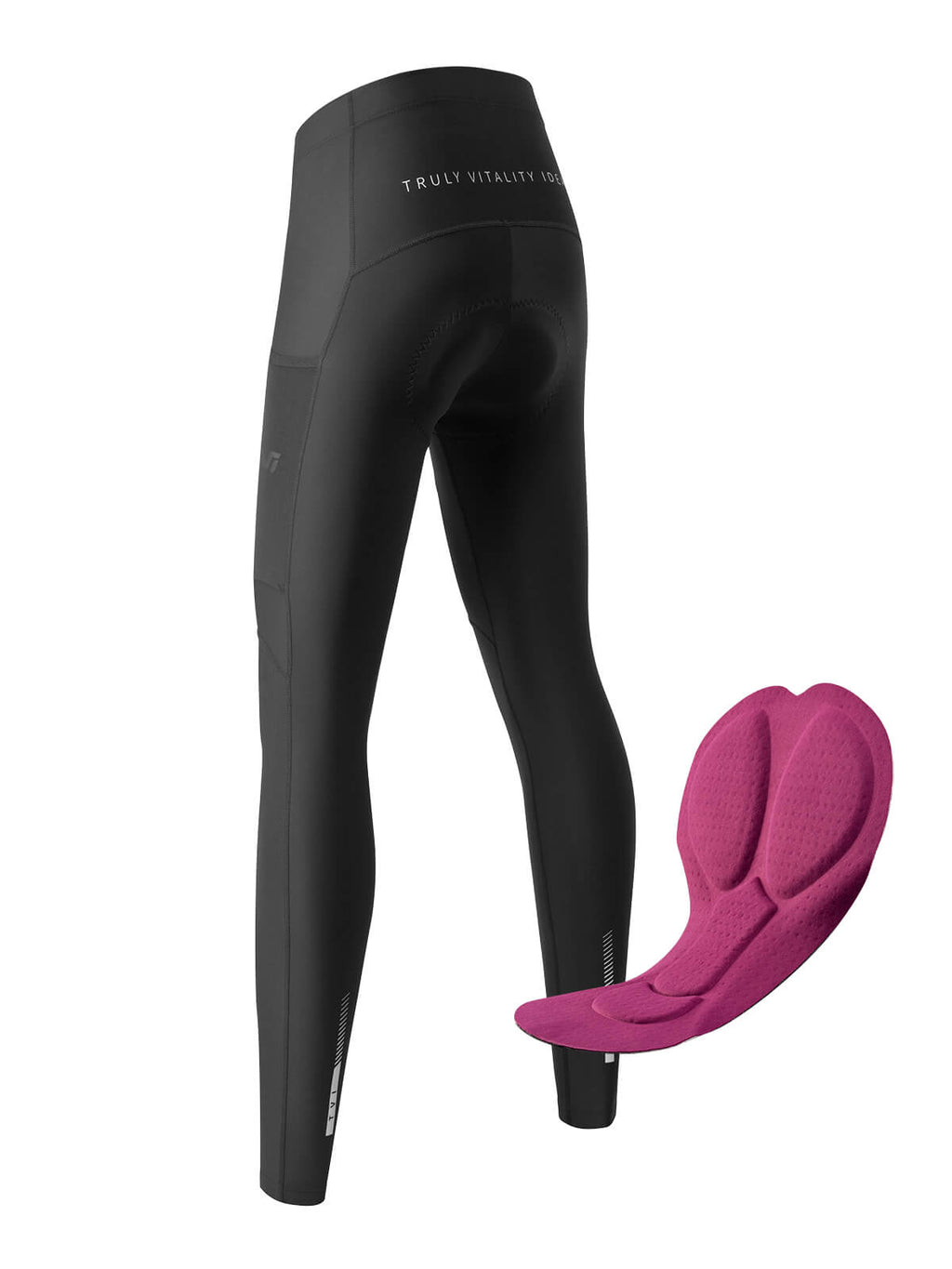 Women's black thermal cycling tights with branding at thigh