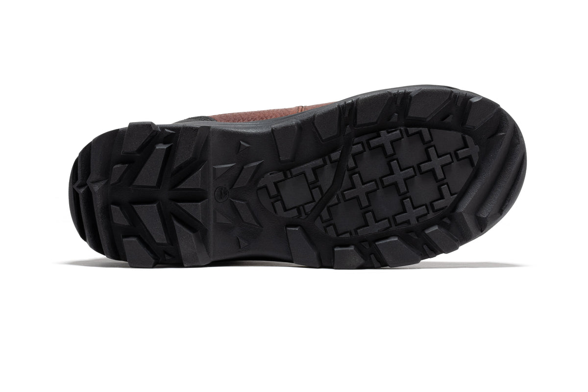 Rubber outsole tread for waterproof work boots, deep lugs for traction