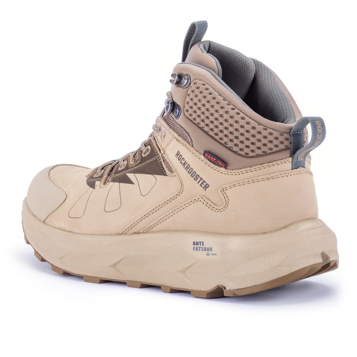 Tan 6-inch waterproof hiking boot with cushioned collar and lace-up closure