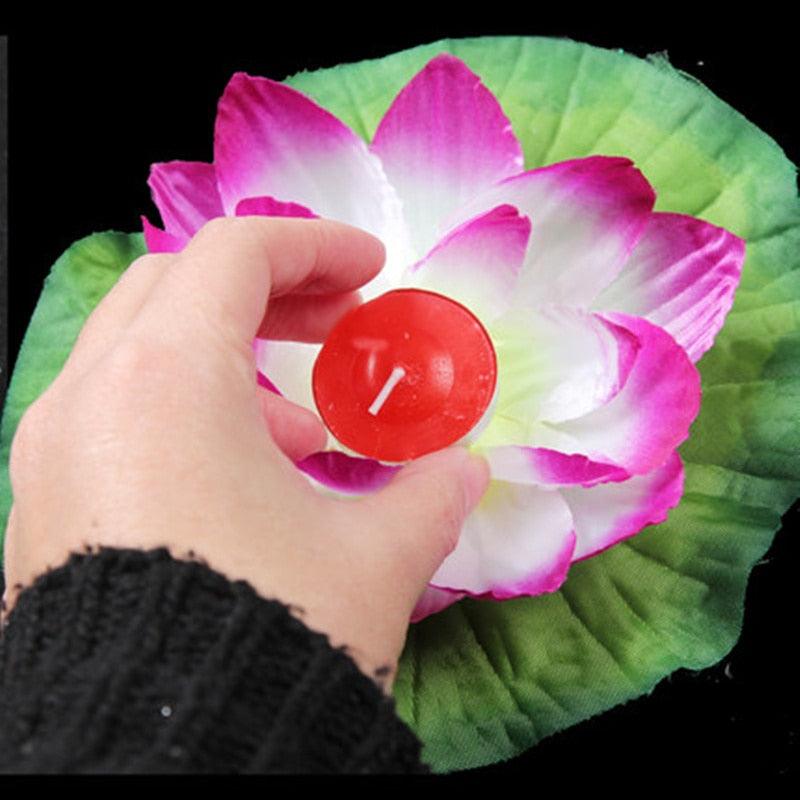 Floating lotus LED candle with red round tea-light and pink petal flower