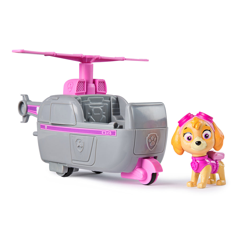 Gray and pink helicopter vehicle with Skye character and paw insignia