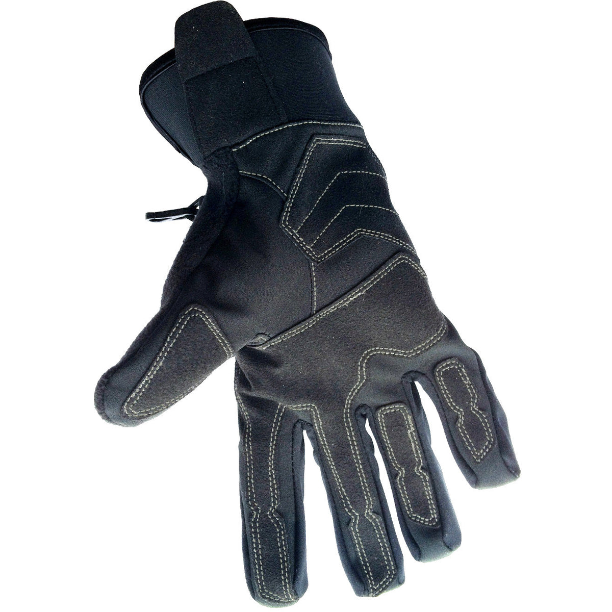 Black gloves with R.U.Outside logo, textured palm grip and contrast stitching