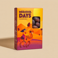 Medjool Days Coachella Dates box with window showing dark purple dates