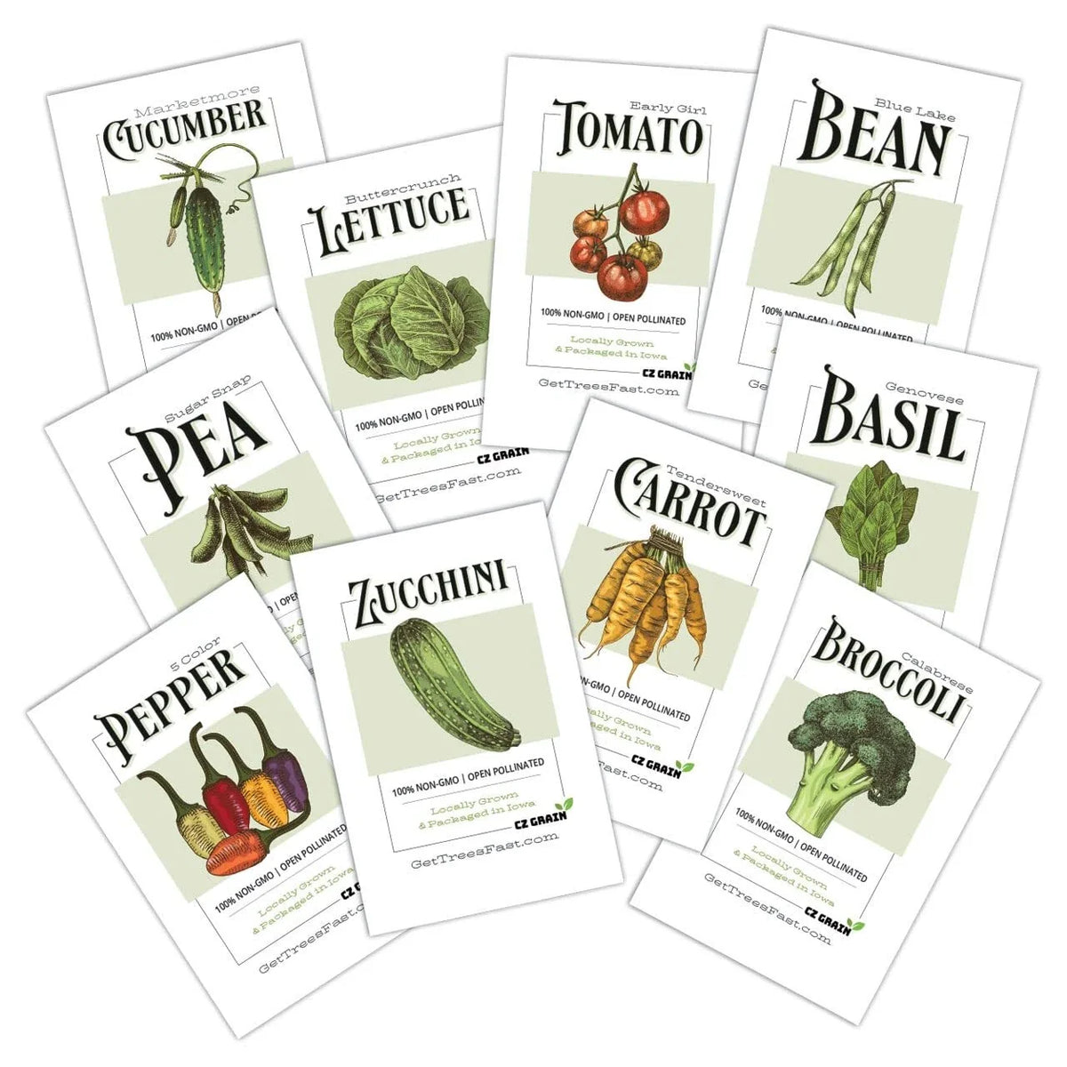 Vegetable garden seed collection of 10 assorted packets with lettuce, tomato, bean, basil and more