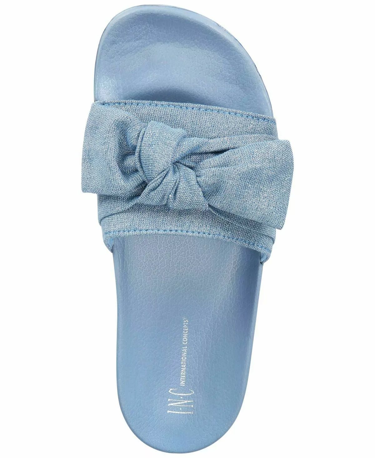Women's knotted slide slippers in light blue, bow-knot upper and open slide design
