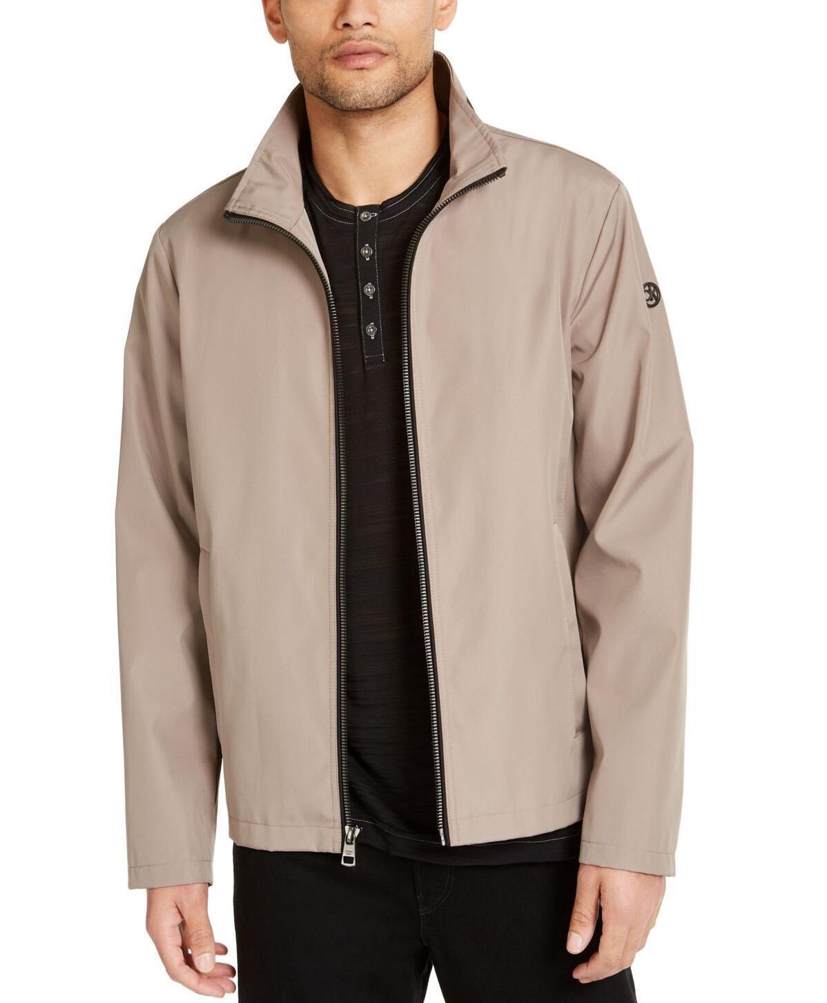 Men's Calvin Klein beige full-zip water-resistant jacket with zip placket