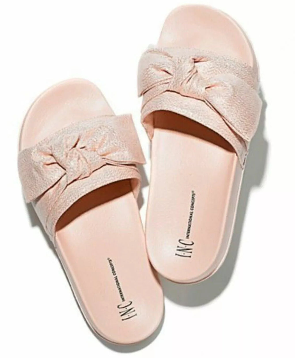 Women's knotted slide slippers in blush pink, cushioned footbed and thong strap