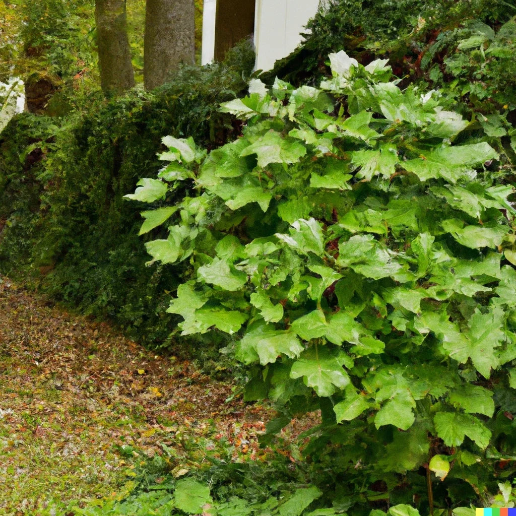 Ginseng plants with broad green leaves growing outdoors
