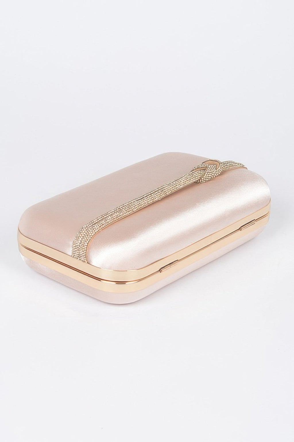 Satin frame party clutch with gold chain strap, satin finish, hinged clasp