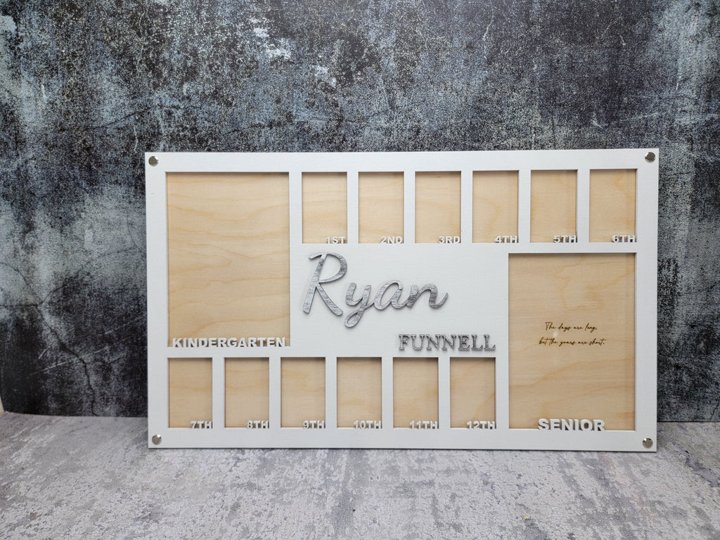 White school years picture frame with name Ryan and engraved year labels