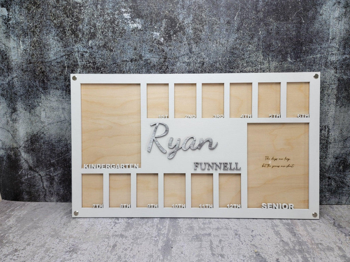 White school years picture frame with name Ryan and engraved year labels
